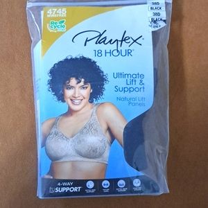 Playtex 18 Hour Bra black 38D wirefree tagless support.